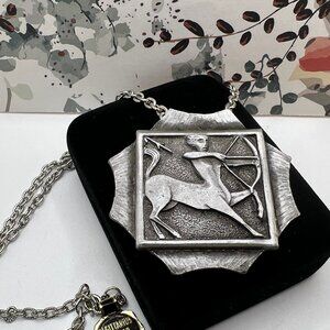 Luca Razza Sagittarius Zodiac Pewter Plaque 1970's Necklace
